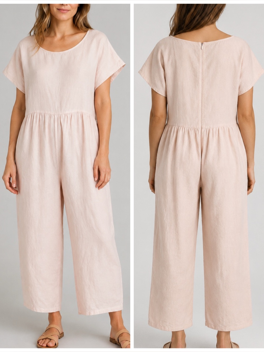 Ilana Kohn Farah Linen Short Sleeve Jumpsuit in Pale Blush Pink